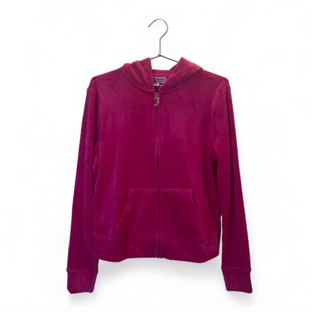 Juicy‎ Couture Velour Zip Hoodie Pink Rhinestone Logo NWT Size M - Picture 2 of 10